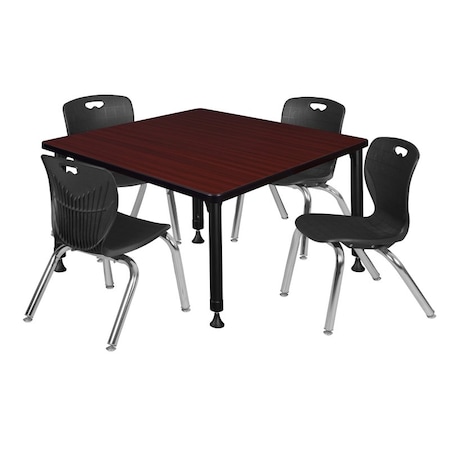 Regency Tables > Height Adjustable > Square Table & Chair Sets, 30 W, 30 L, 23-37 H, Mahogany TB4242MHAPBK45BK